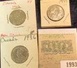 1993 _ 1922, 34, & 36 Canada Nickels, Brilliant Uncirculated.
