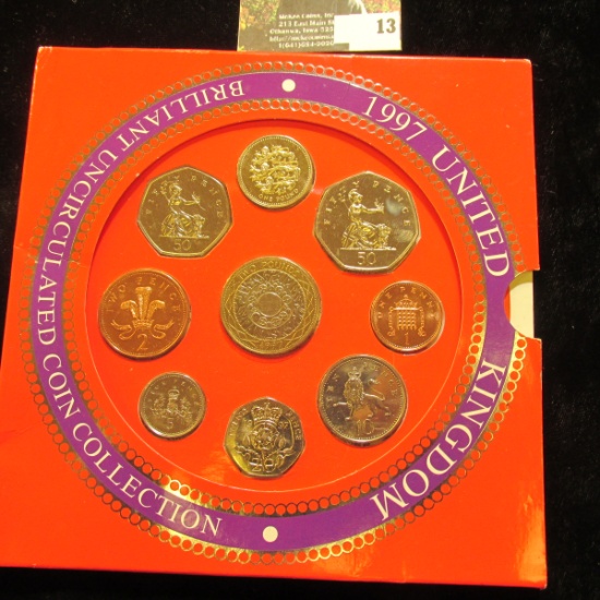 1997 United Kingdom Brilliant Uncirculated Coin Collection in original holder as issued.