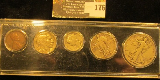 Cent to Half-Dollar 1927-28 Five-piece Set in a Snap-tight case.