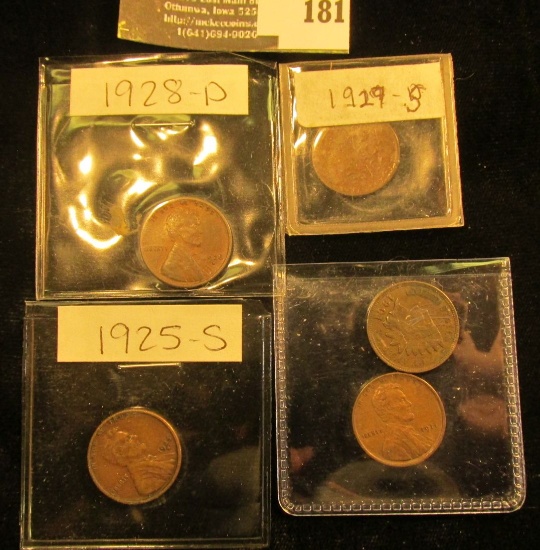 1901 Indian Head Cent EF; 1911 P Cent EF, 25S Fine, 28D EF, & 29S EF Lincoln Cents.