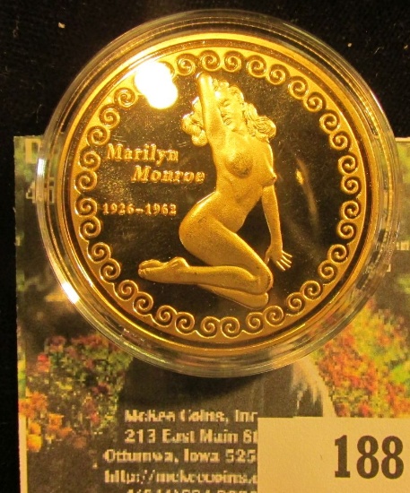 Marilyn Monroe 1926-1962 Medal , one side gold plated, the other enameled.