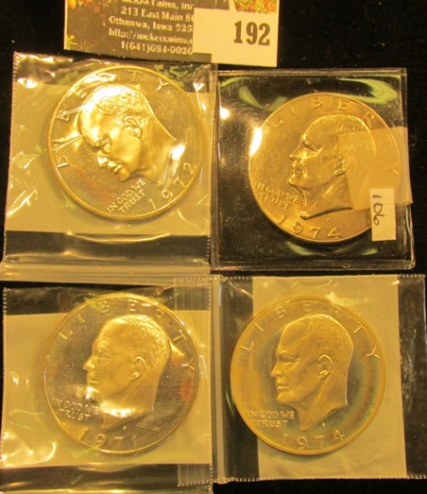 1971 S Silver, 72 S Silver, 74 D BU, & 74 S Silver Eisenhower Dollars. (4 pcs.).