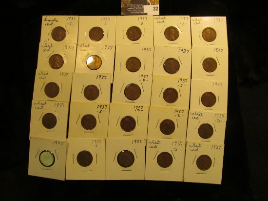 (25) carded 1937 dated Lincoln Cents, all ready to price for the flea market. Various grades and con