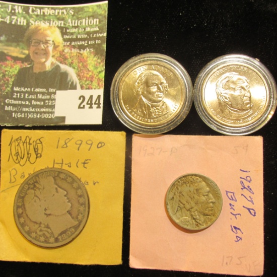 John Adams & John Tyler Presidential Golden Dollars (encapsulated); 1899 New Orleans Mint Barber Hal