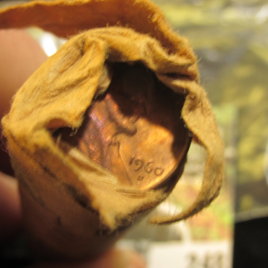 1960 D Large Date Solid Date Roll of Lincoln Cents, appears to be nearly full, bankwrapped.