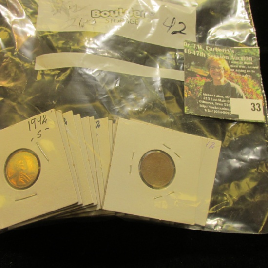 (21) carded 1942 dated Lincoln Cents, all ready to price for the flea market. Various grades and con