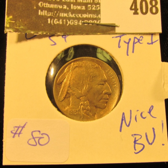 1913 Type 1 Buffalo Nickel - Nice BU
