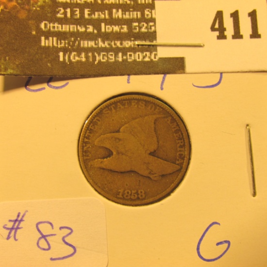 1858 LL Flying Eagle Cent G - greysheet bid $18