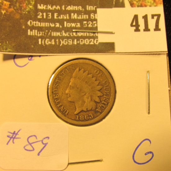 1863 Indian Cent G - greysheet bid $7
