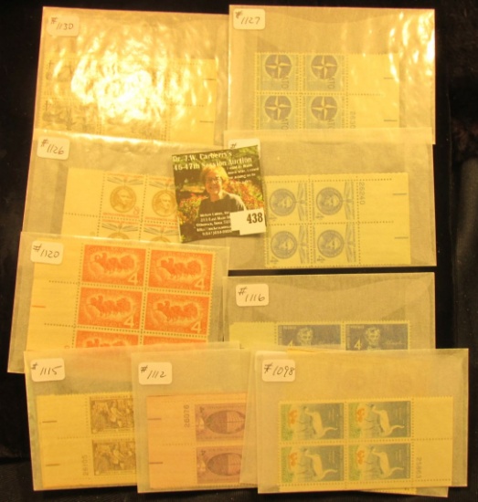 US Stamps - plateblocks in glassine - Scott # 1098 4blk, #1110 6blk, #1112 3-4blks, #1115 4-4blks, #