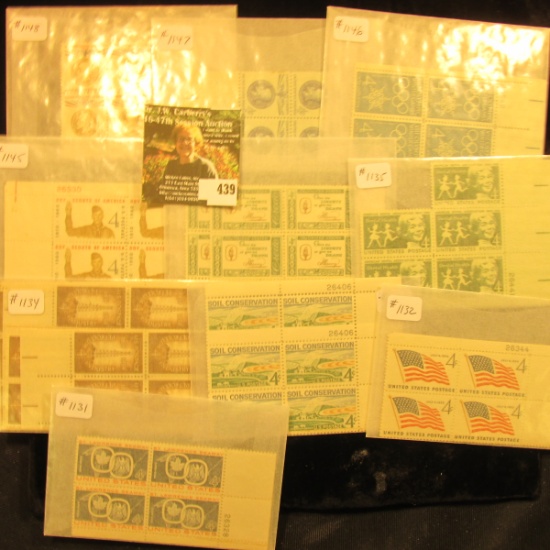US Stamps - plateblocks in glassine - Scott # 1131  4-4blks,#1132 4-4blks, #1133 3-4blks, #1134 3-4b