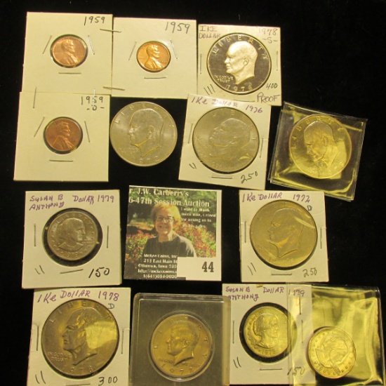 (2) 1959 P & 1959 D Lincoln Cents of High grade; 1972D Kennedy Half Dollar; 1979P & (2) 79D Susan B.