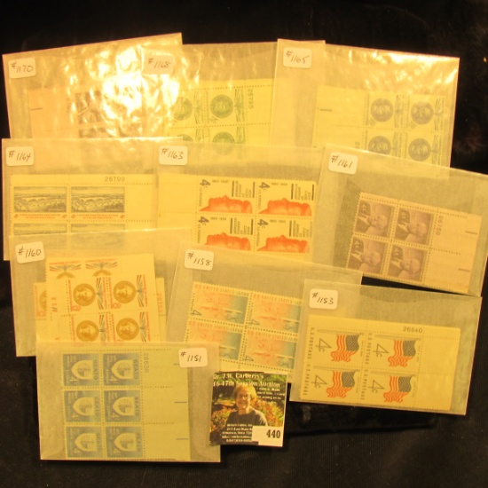 US Stamps - plateblocks in glassine - Scott #1151  6blk,#1153 7-4blks, #1158 4blk, #1160 7-4blks, #1
