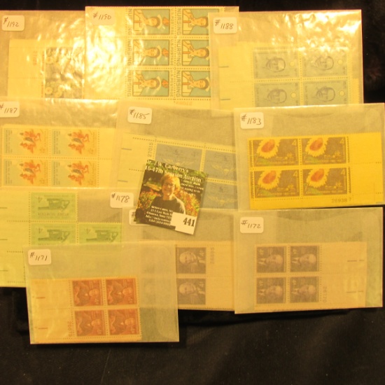 US Stamps - plateblocks in glassine - Scott #1171 2-4blks,#1172 2-4blks, #1177 5-4blks, #1178 5blk,
