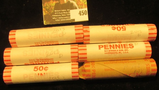 (5) Bank Wrapped Rolls of BU 2013 DLincoln Cents & (1) mixed Roll.
