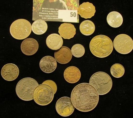 Interesting Selection of Foreign and U.S. coins, includes some Silver.