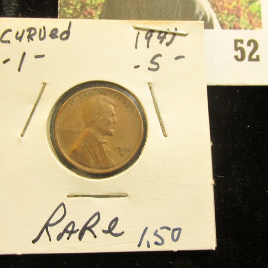 Rare 1941 S Lincoln Cent Mint Error with a "1" shift. Curved 1 variety.