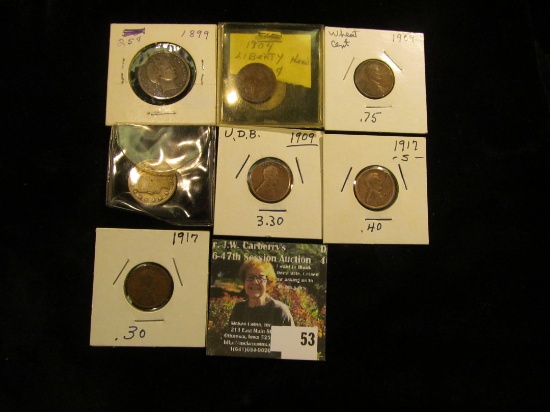 Small selection of U.S. Coins including 1909P, 09P VDB, 17P, & S Lincoln Cents; 1904 Indian Head Cen