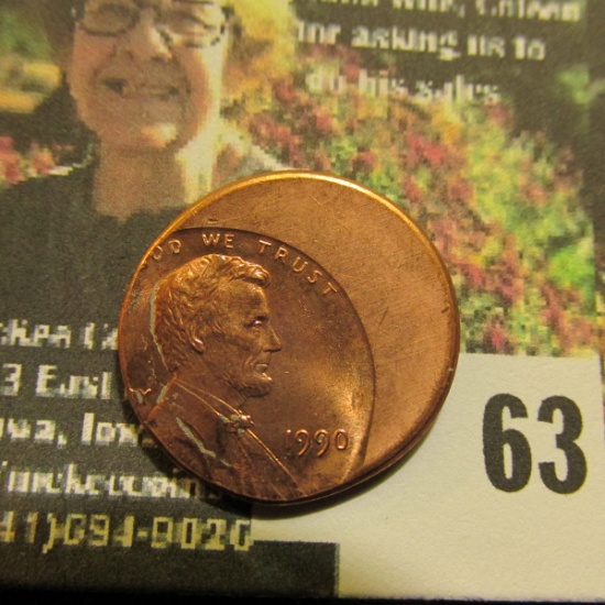 1990 Lincoln Cent Mint error 50% off-Strike at K7. BU.