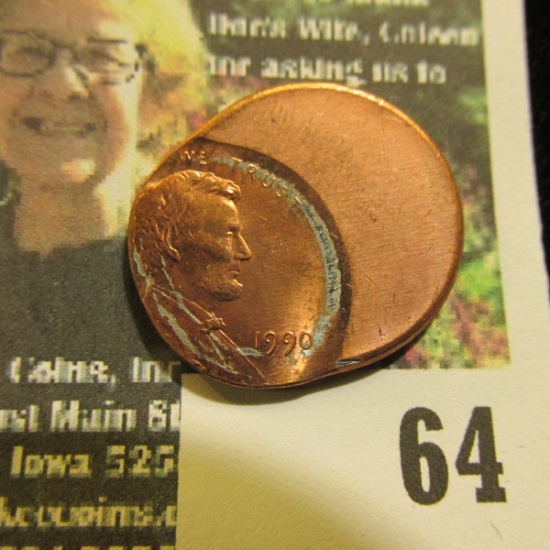 1990 Lincoln Cent Mint error 50% off-Strike at K7. BU.