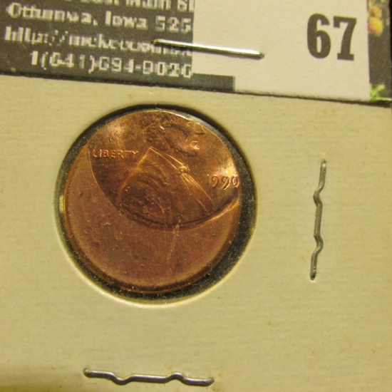 1990 Lincoln Cent Mint error 50% off-Strike at K1. BU.