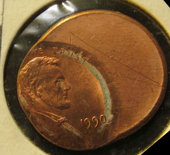 1990 Lincoln Cent Mint error 50% off-Strike at K9. BU.