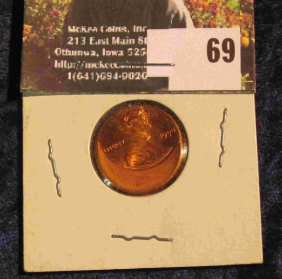 1990 Lincoln Cent Mint error 40% off-Strike at K1. BU.