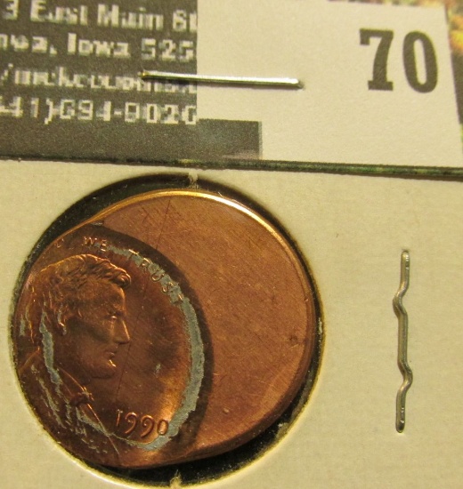 1990 Lincoln Cent Mint error 55% off-Strike at K8. BU.