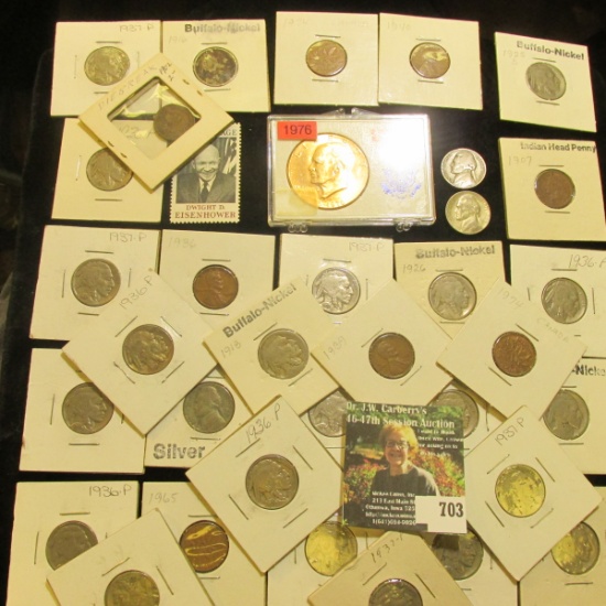 1976 D Gold-plated Eisenhower Dollar in a case; Eisenhower 6c Mint, unused Stamp, & a mixture of car
