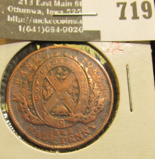1842 Bank of Montreal Canada Half Penny Token.