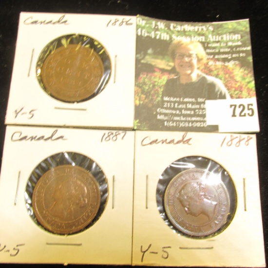 1886, 1887, & 1888 Canada Large Cents.