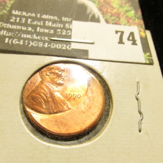 1990 Lincoln Cent Mint error 50% off-Strike at K11. BU.