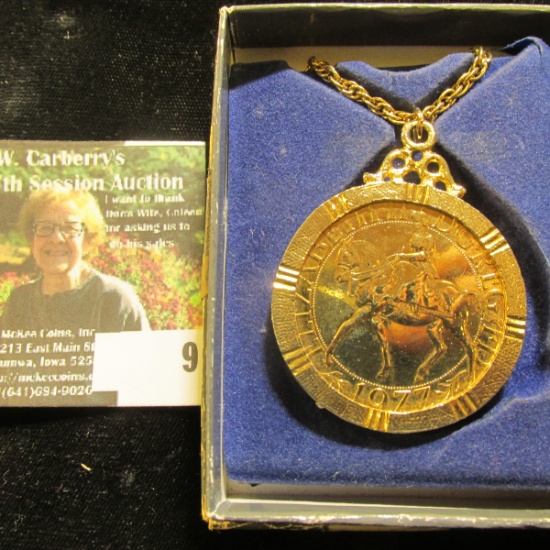 1977 Great Britain Equestrian Queen Elizabeth Crown, gold-plated and mounted in a bezel with neckace