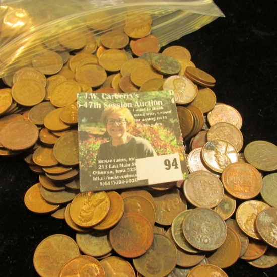 Bag of 266 Lincoln Cents, unsorted, but dated 1960 or earlier. Almost all appear to be Wheat Back Ce