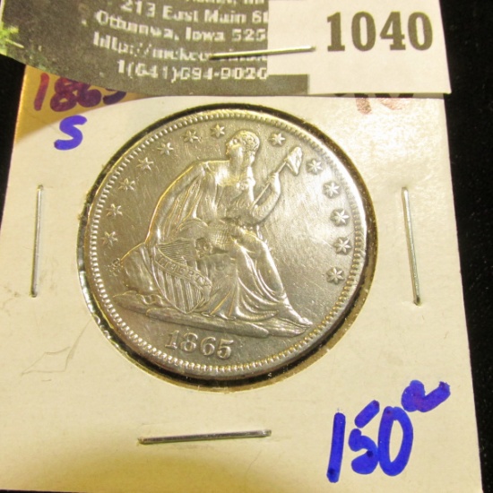 1040 . 1865-S Seated Liberty Half Dollar