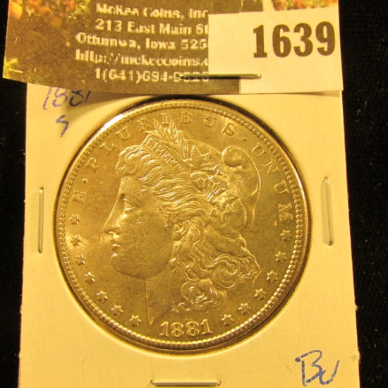 1639 . 1881 S U.S. Silver Morgan Dollar Brilliant Uncirculated.
