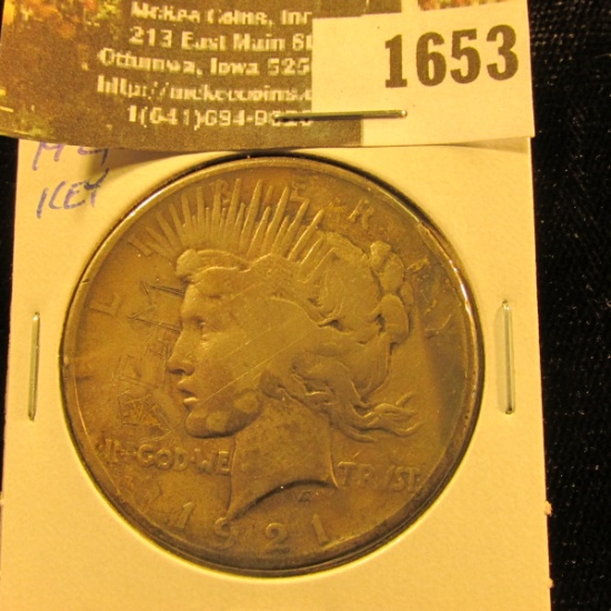 1653 . 1921 P U.S. Silver Peace Dollar. Key date.