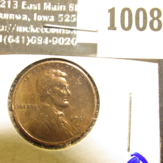 1008 . 1911-S Semi Key Date Wheat Cent