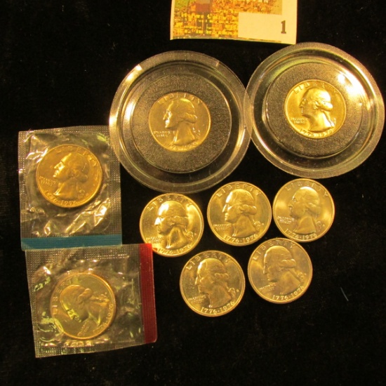 (3) 1776-1976 P, D Clad in plastic; & (5) 1776-1976 S Silver Washington Quarters. All either out of