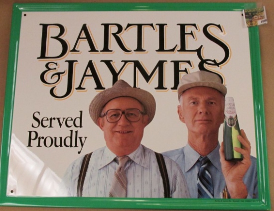 Metal Sign in original box for "Bartles & James Served Proudly", 17 1/2" x 21 1/2", mint condition.