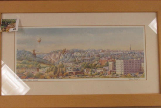 "Clifton View, Bristol", signed by Tim Bevan, matted, framed Print. 20" x 12". #425/650