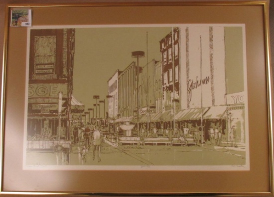 25" x 18" "Main Street Mall (Ottumwa, Iowa)", signed by W. Mohr, matted and framed. 27/50.
