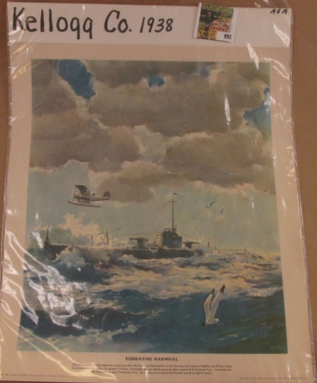 14" x 16" unframed Poster from 1938 Kellogg Company of Battle Creek, Michigan depicting "Submarine N