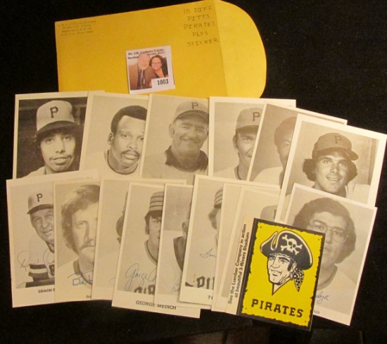 (15) Different Pittsburgh Pirates autographed cards plus a Sticker. All Mint condition.