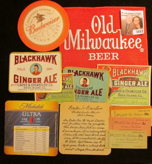 Large Embroidered "Old Milwaukee Beer" Cloth patch; "Budweiser" Coaster; "Michelob" Coaster; "Booker