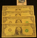 (4) Series 1969 One Dollar Federal Reserve Notes, all Crisp Uncirculated. Includes L-B, A-B, D-B, &