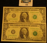 Unusual Pair Series 1977 & 1977A One Dollar Federal Reserve Notes H-D & H-B both with identical seri
