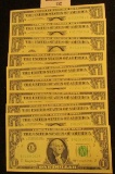 (10) Series 1963 Crisp Uncirculated One Dollar Federal Reserve Notes with last number in serial numb