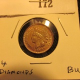 1907 Indian Head Cent, Red-brown Uncirculated with four diamonds present in ribbon.