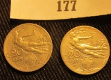 1909 & 1910 Italian 20 Centimes with Nude woman flying through the clouds design.